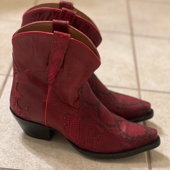 Dan Post Shoes - VINTAGE DAN POST BACK CUT RED PYTHON SNAKESKIN RARE WESTERN BOOTS 8 M
